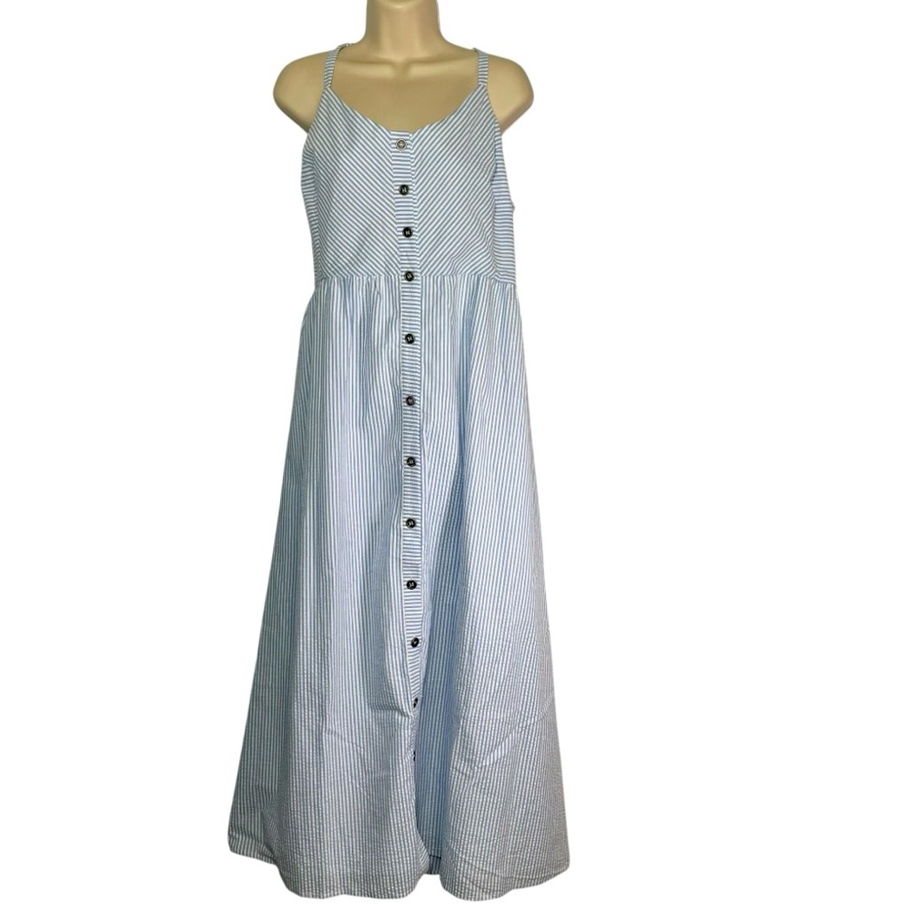 ModCloth blue and white nautical stripe seersucker maxi dress sz XL
